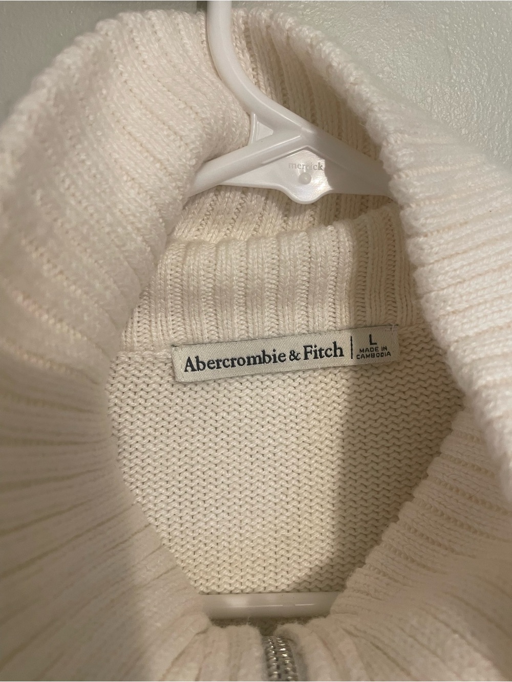 Abercrombie & Fitch Cream Western Knit Zip-Up Jacket with Brown Trim - Picture 4 of 4